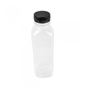 BOTELLA CILÍNDRICA TRANSPARENTE CON TAPÓN NEGRO - 500 ML