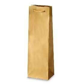 BOLSA KRAFT DORADA CON ASA RIZADA PORTA BOTELLA - 12x8x36 CM