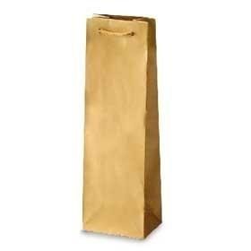 BOLSA KRAFT DORADA CON ASA RIZADA PORTA BOTELLA - 12x8x36 CM