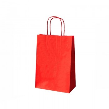 BOLSA ROJA DE PAPEL KRAFT HAVANA CON ASA RIZADA  - 26+14x32 CM