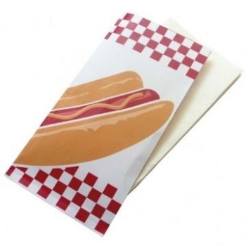 BOLSA PAPEL ANTIGRASA  ABIERTA  HOT DOG CON SERVILLETA BLANCA - 33x40 CM