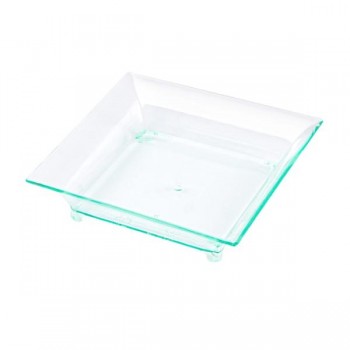 PLATO CUADRADO TRANSPARENTE VERDE AGUA  PARA SNACKDISH - 6,3x6,3x1,5 CM