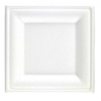 PLATO BLANCO CUADRADO MONOUSO PULPA DE CELULOSA -  26x26x1,5 CM