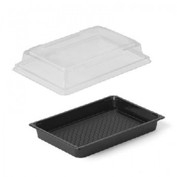 COMBO BASE NEGRA CON TAPA TRANSPARENTE PARA SUSHI & COMIDA ORIENTAL - 16,5x11,3 CM