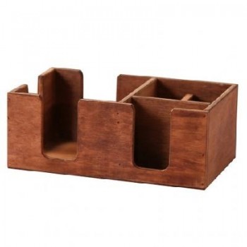 BAR CADDY PARA SERVILLETAS, CANUTILLOS, AGITADORES Y POSAVASOS EN MADERA OSCURA - 27x17x10 CM