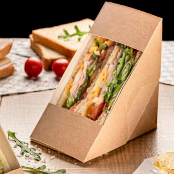 ENVASE KRAFT PARA SÁNDWICH CON VENTANA THEPACK - 12,4x12,4x5,5 CM