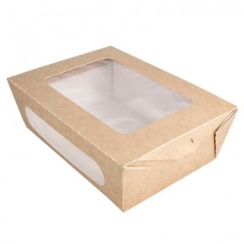 CAJA PARA ENSALADA ESTANCA CARTONCILLO CON DOBLE VENTANA - 1.200 ML