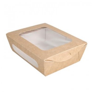 CAJA PARA ENSALADA ESTANCA CARTONCILLO CON DOBLE VENTANA - 16/14x12/10x5 CM