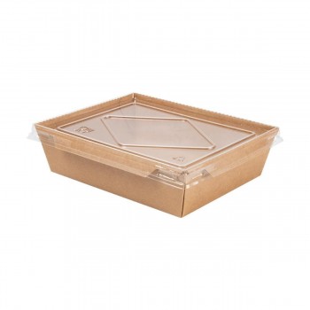 COMBO CAJA MENÚ DE BASE KRAFT Y TAPA TRANSPARENTE OUTLET  - 17,5/15x13,5/11,6x4,8 CM