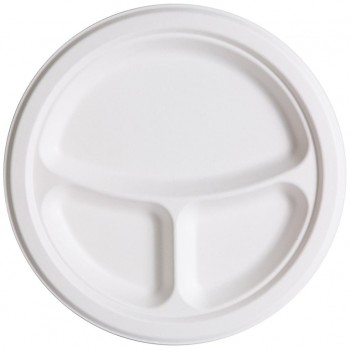 PLATO BLANCO BAGAZO COMPOSTABLE CON 3 COMPARTIMENTOS -  25,5 CM