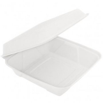 CAJA MENÚ PARA LLEVAR BLANCA DE BAGAZO ANTIHUMEDAD - 23x23x7,5 CM