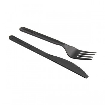 SET 3/1 CUBIERTOS NEGROS COMPOSTABLES: TENEDOR, CUCHILLO Y SERVILLETA