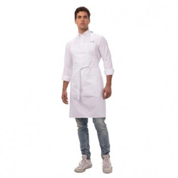 DELANTAL PETO BLANCO CON BOLSILLO Y CUELLO AJUSTABLE MARCA CHEF WORKS - 61x86 CM