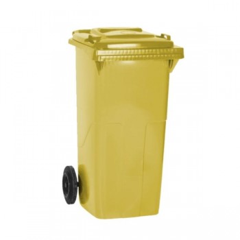 CUBO BASURA AMARILLO CON TAPA Y 2 RUEDAS - 120 L