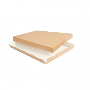 BANDEJA SOLAPA TRAITEUR CON TAPA KRAFT/BLANCA THEPACK - 32x27x4,5 CM