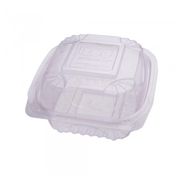 ENVASE TRANSPARENTE CON TAPA BISAGRA  DE PLA COMPOSTABLE - 15x15x7,5 CM