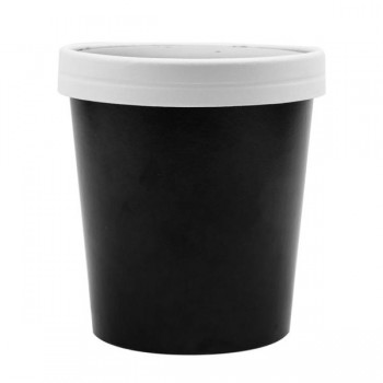 COMO SOUP TO GO: TARRINA CON TAPA PAPEL BLANCAS Y NEGRAS - 480 ML