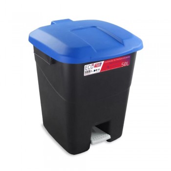 CUBO RESIDUOS CON TAPA PEDAL Y CUBO INTERIOR NEGRO/AZUL - 50 L