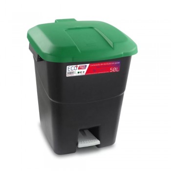 CUBO RESIDUOS CON TAPA PEDAL Y CUBO INTERIOR NEGRO/VERDE - 50 L